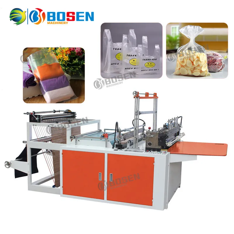 Automatic 2 Layers 4 Lines Garbage Shopping Carry Handle Bottom Sealing Cold Cutting Plastic Bag Making Machine with Conveyor